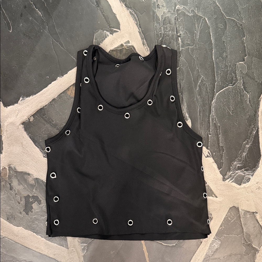 Women's Black Grommet Crop Tank Top